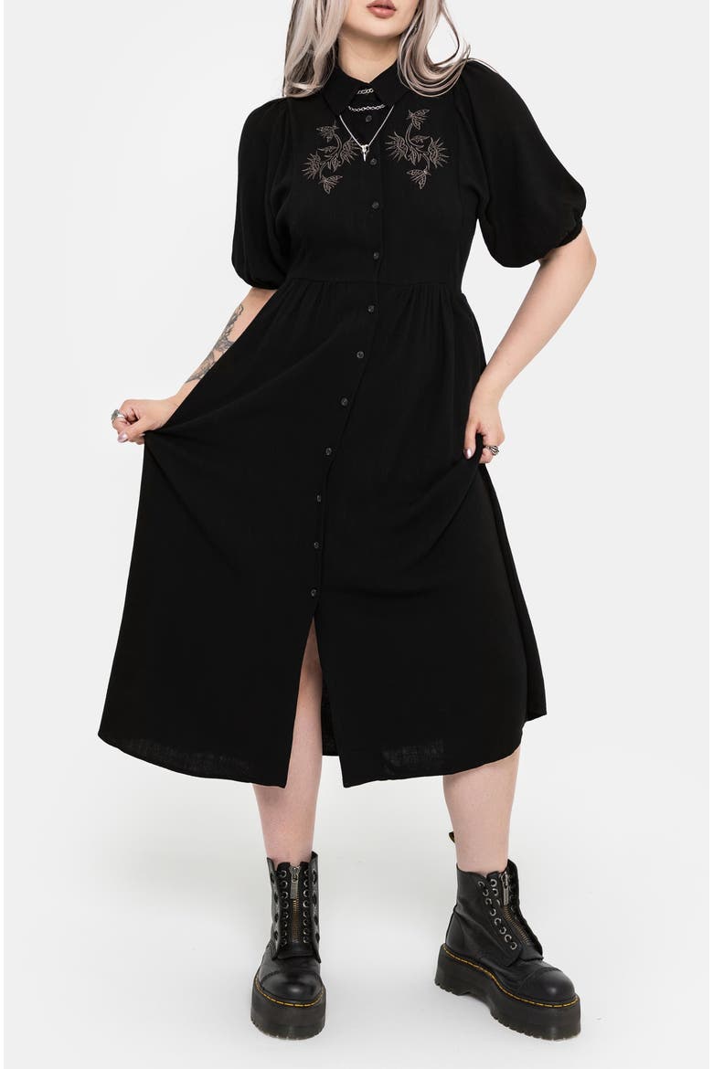 Dionaea Midi Shirt Dress, Alternate, color, Black