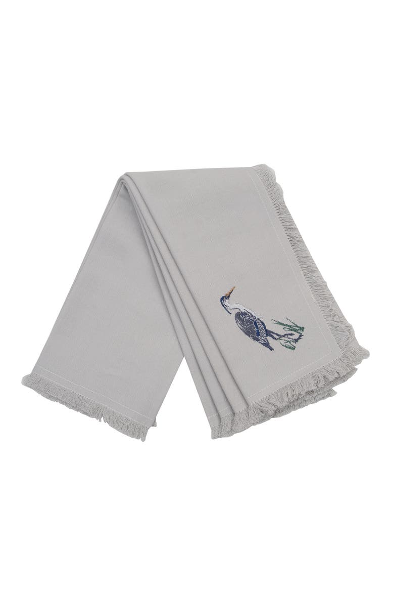 Set of Four Embroidered Heron Grey Napkins, Alternate, color, Red