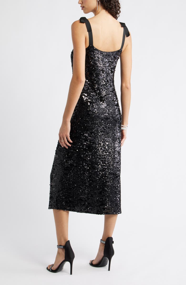 Chelsea28 Sequin Tie Shoulder Midi Dress, Alternate, color, Black Gunmetal Sequins