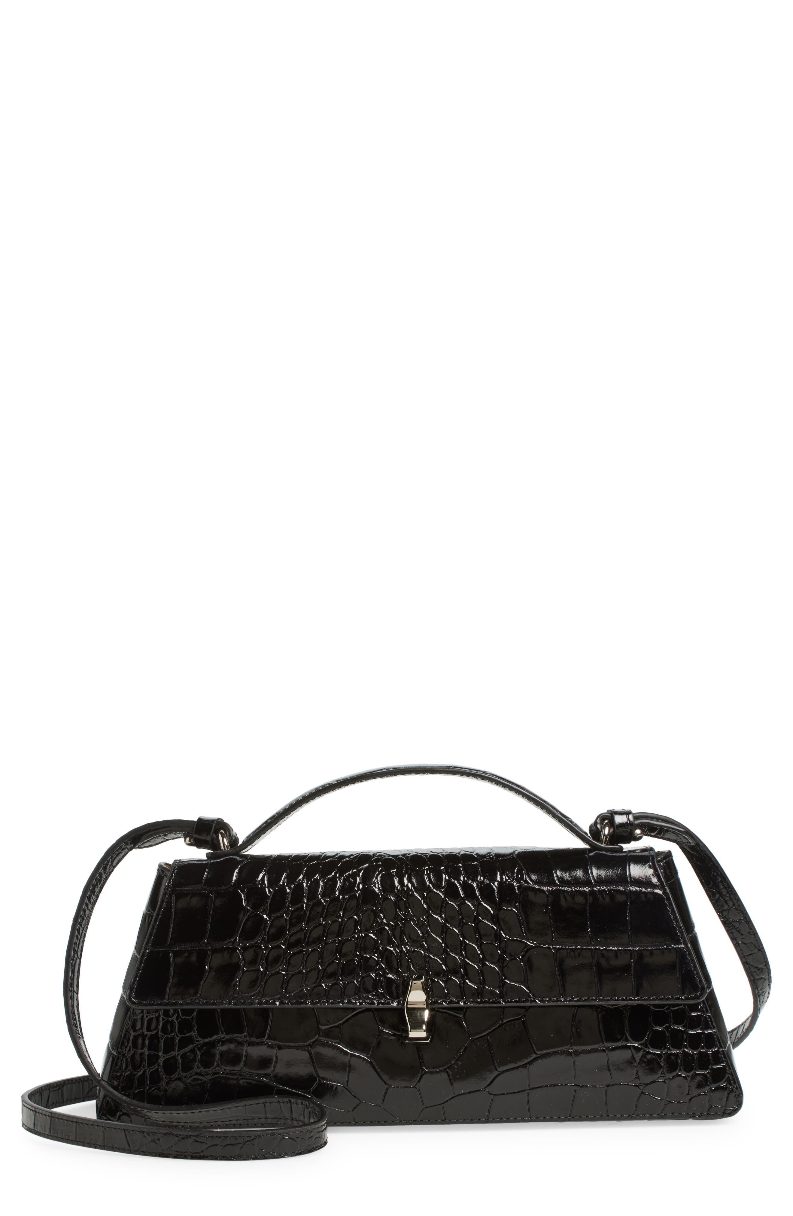 Reformation Gia Croc Embossed Leather Shoulder Bag, Main, color, 