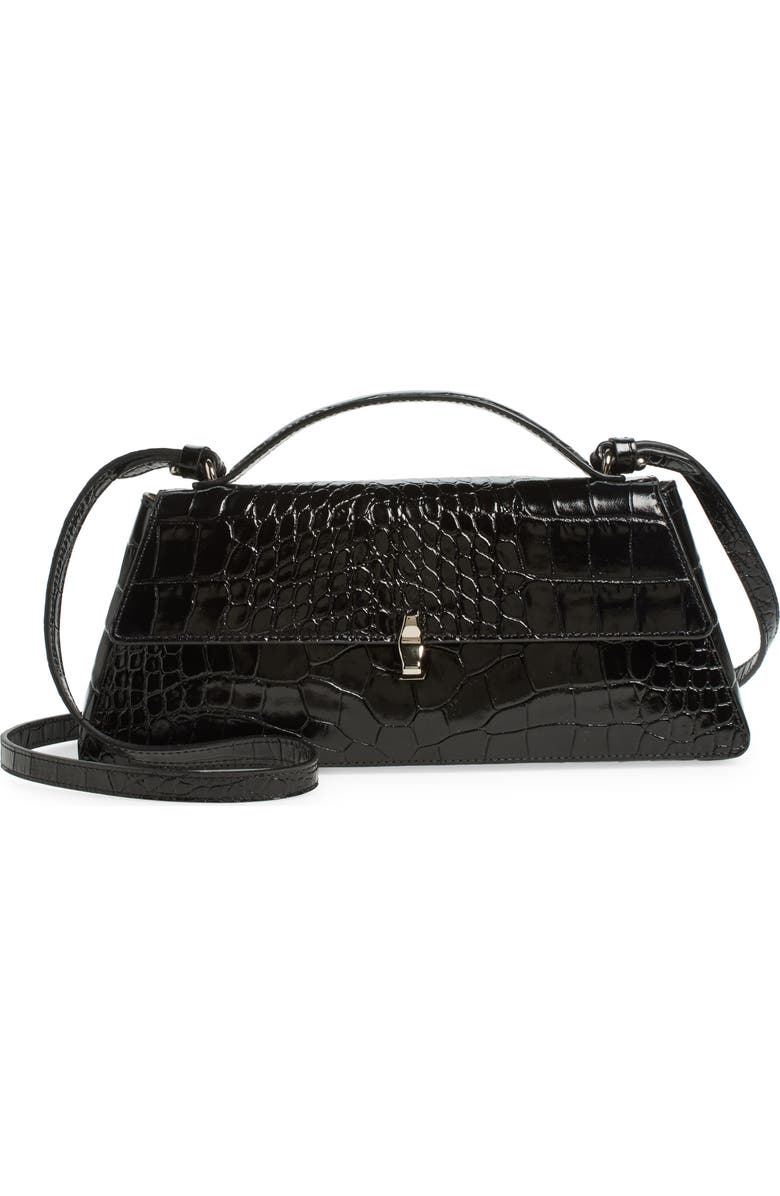 Reformation Gia Croc Embossed Leather Shoulder Bag, Main, color,