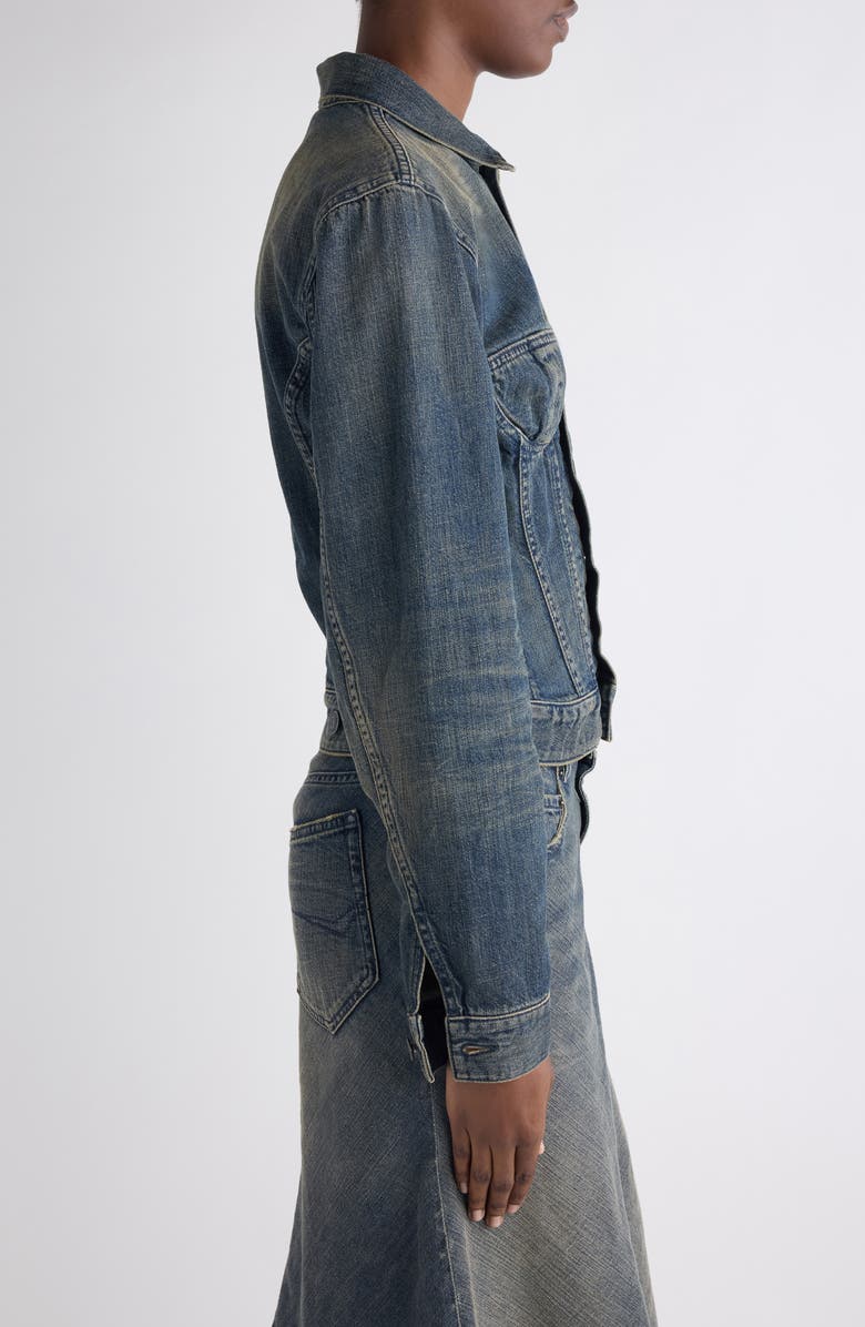 Balenciaga Denim Corset Jacket, Alternate, color, 3394 Navy/ Green/ Yellow