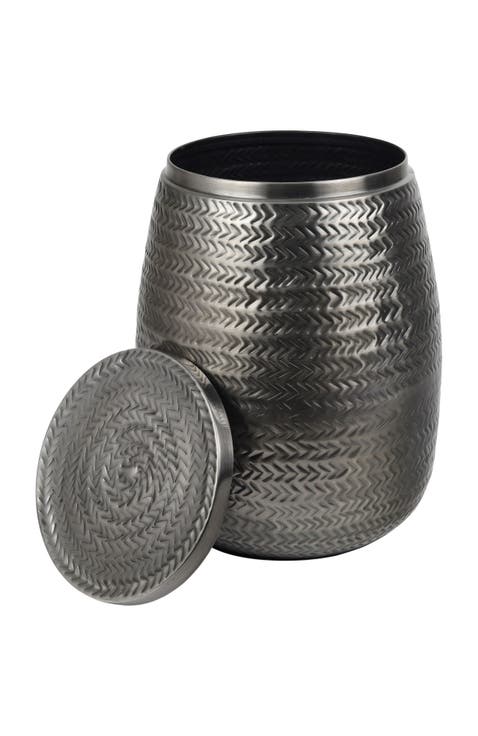Jasper 15" Modern Rustic Arrow-Hammered Metal Drum Storage Side Table with Lid