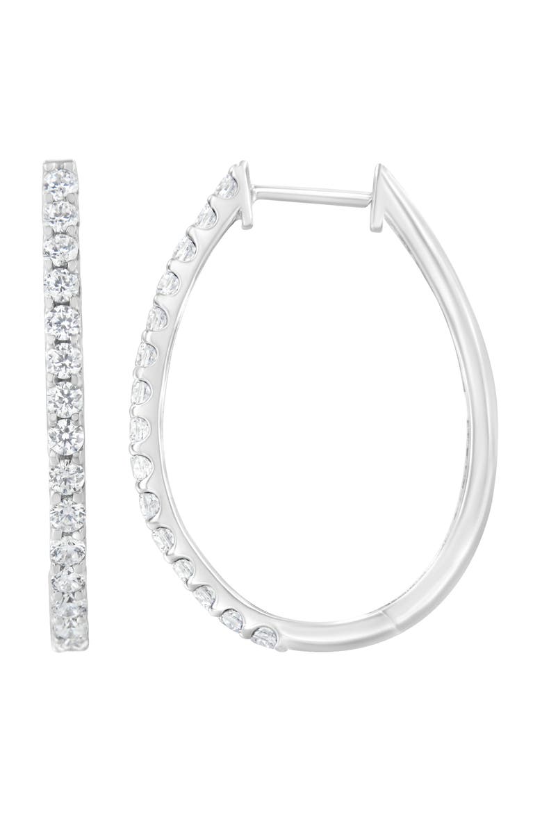 14K White Gold 2.0 Cttw Diamond Oblong Hinged Hoop Earrings, Alternate, color, White