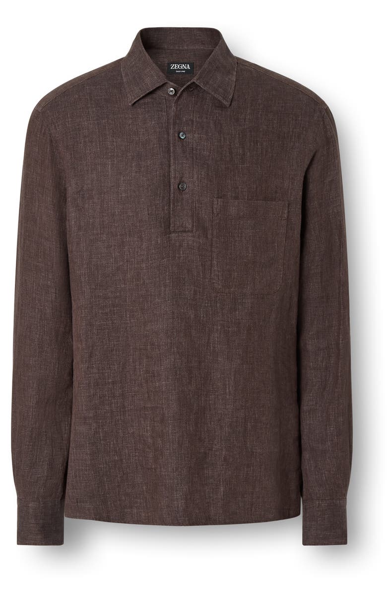 ZEGNA Oasi Lino Polo Shirt, Alternate, color, Dark Brown