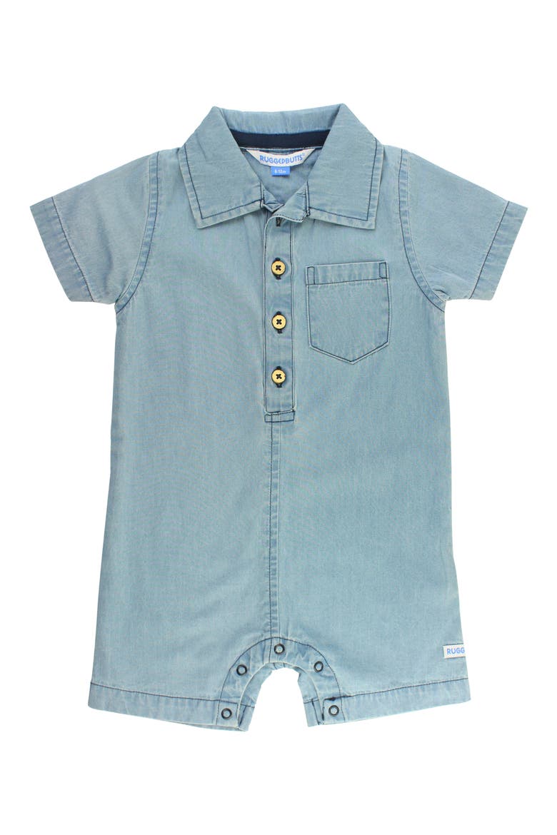Chambray Romper & Bow Tie Set, Alternate, color, DENIM
