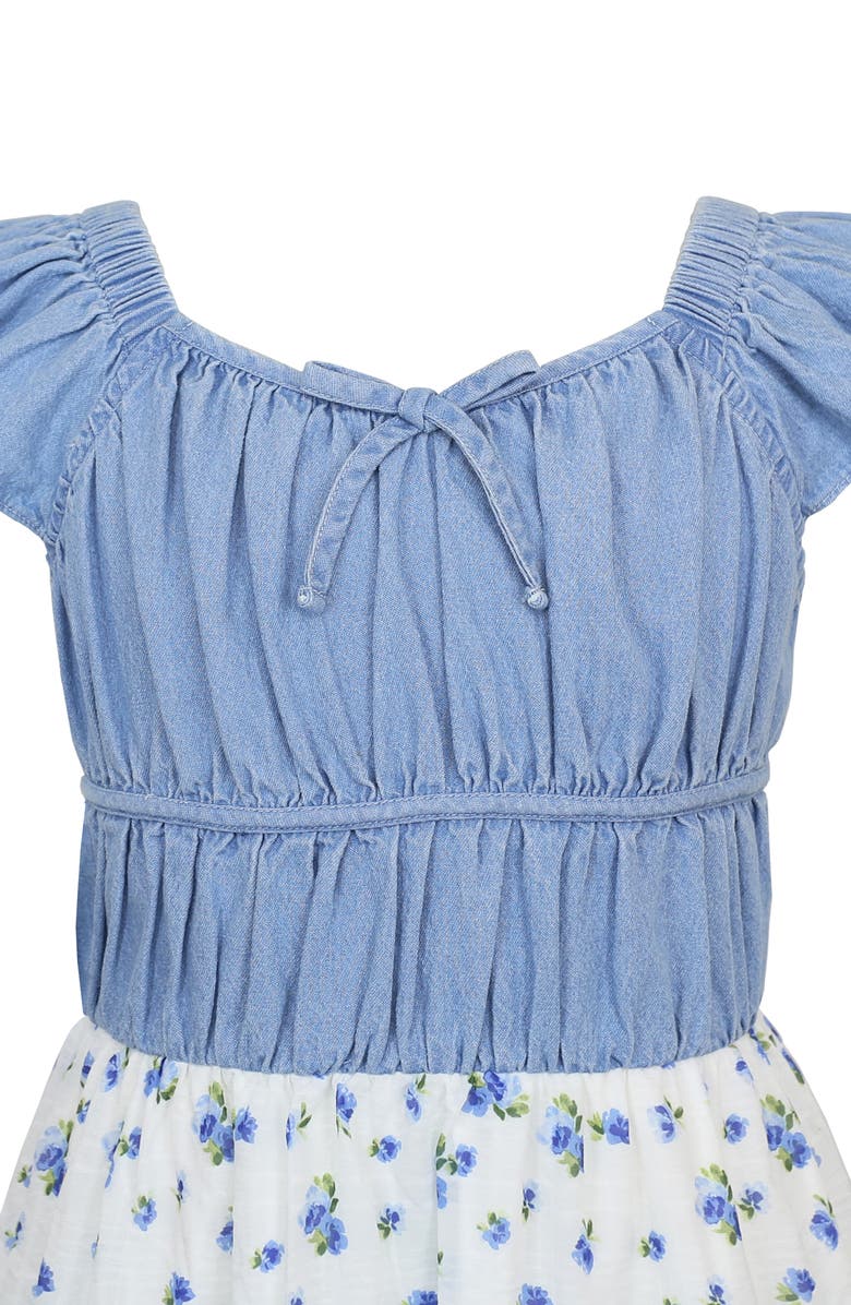 Zunie Kids' Smocked Floral Chiffon Dress, Alternate, color, Ivory/ Blue