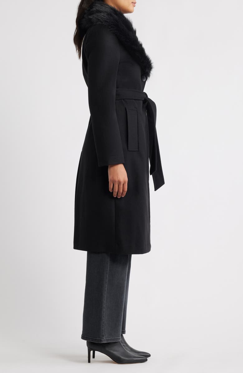 Sam Edelman Belted Faux Fur Collared Coat, Alternate, color, Black