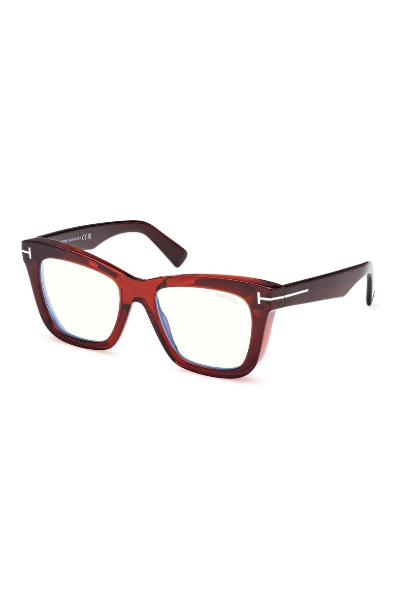 52mm Square Blue Light Blocking Glasses, Alternate, color, SHINY LIGHT BROWN