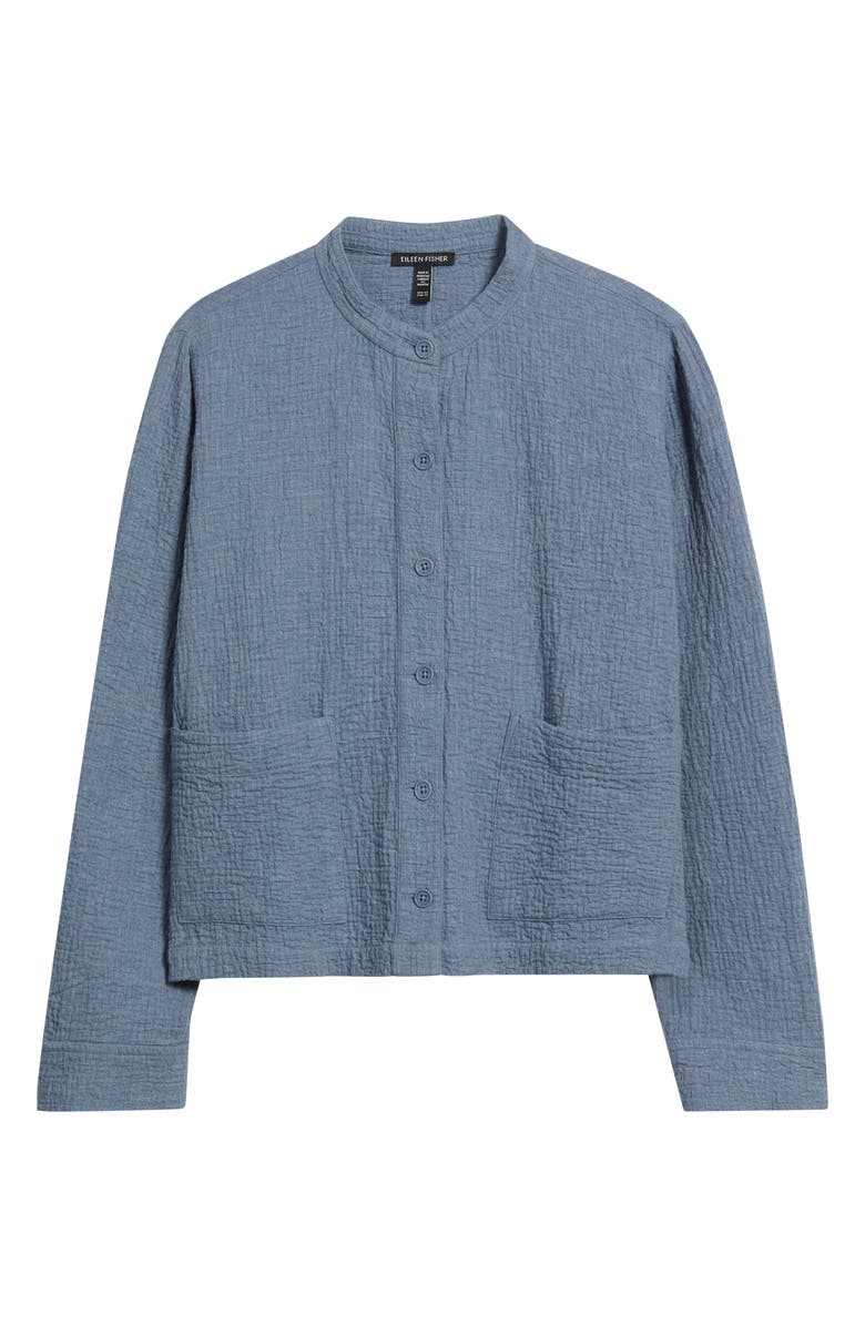 Eileen Fisher Mandarin Textured Stretch Organic Cotton Shirt Jacket, Alternate, color, Haze