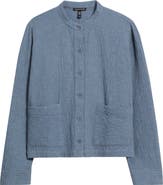 Eileen Fisher Mandarin Textured Stretch Organic Cotton Shirt Jacket