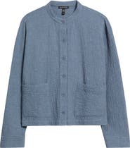 Eileen Fisher Mandarin Textured Stretch Organic Cotton Shirt Jacket