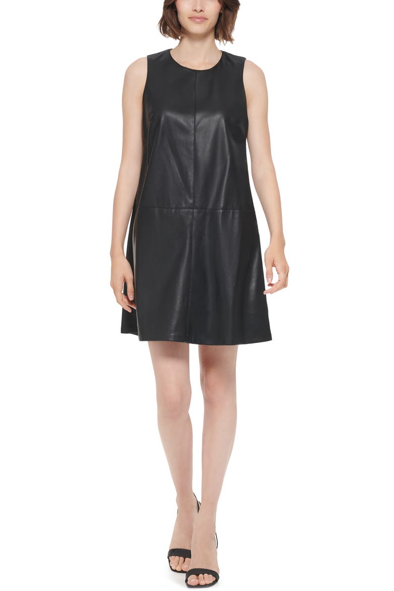Paneled Faux Leather Dress, Main, color, BLACK
