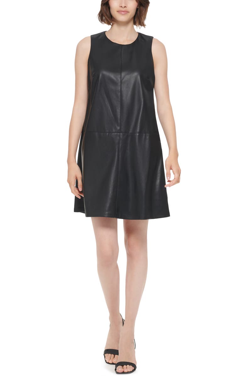 Calvin Klein Paneled Faux Leather Dress, Main, color,