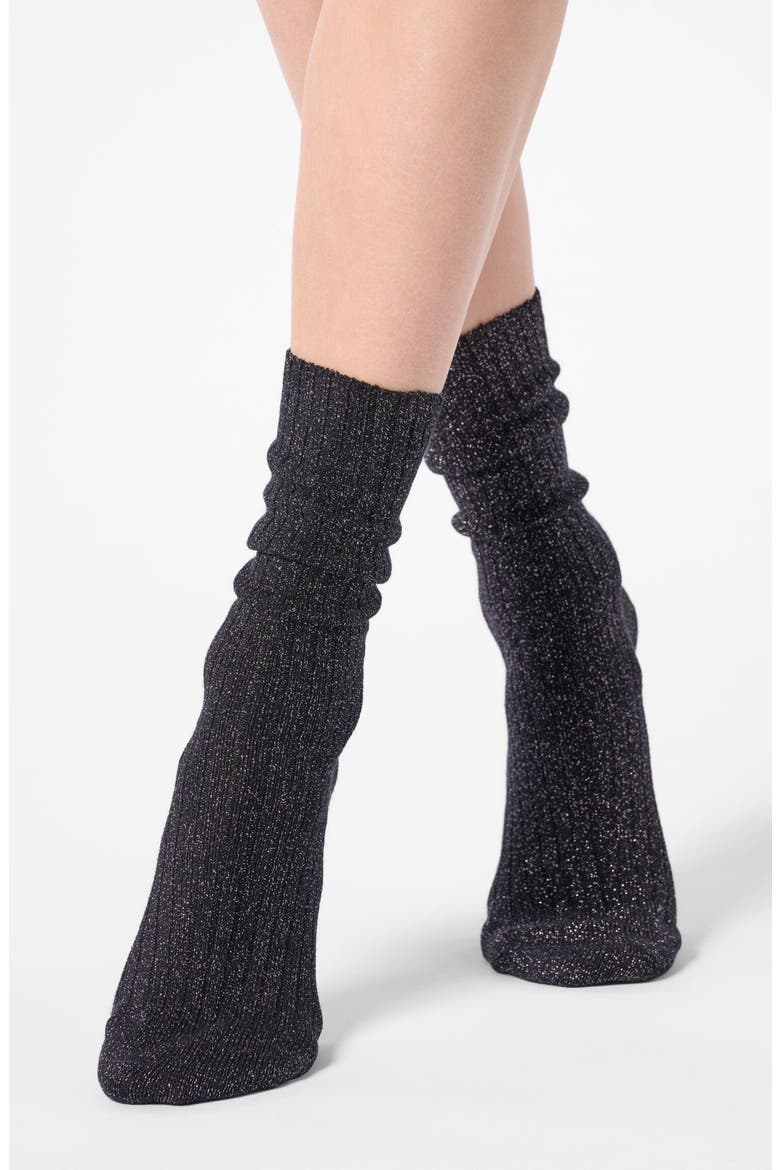Diamond Rib Crew Socks, Alternate, color, BLACK/ SILVER