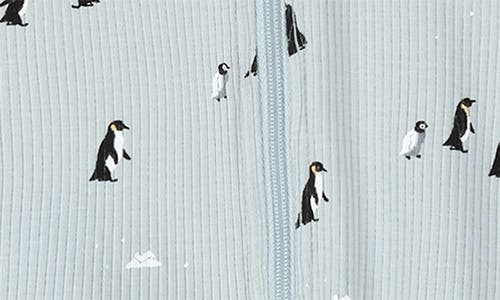 Firsts By Petit Lem Penguin Print Stretch Cotton Rib One-piece Footed Pajamas In Blue