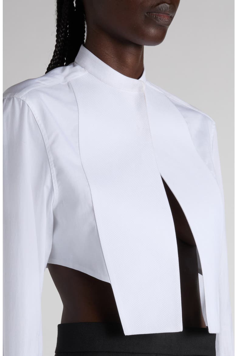 Bib Front Cotton Voile Crop Shirt, Alternate, color, AW002 WHITE