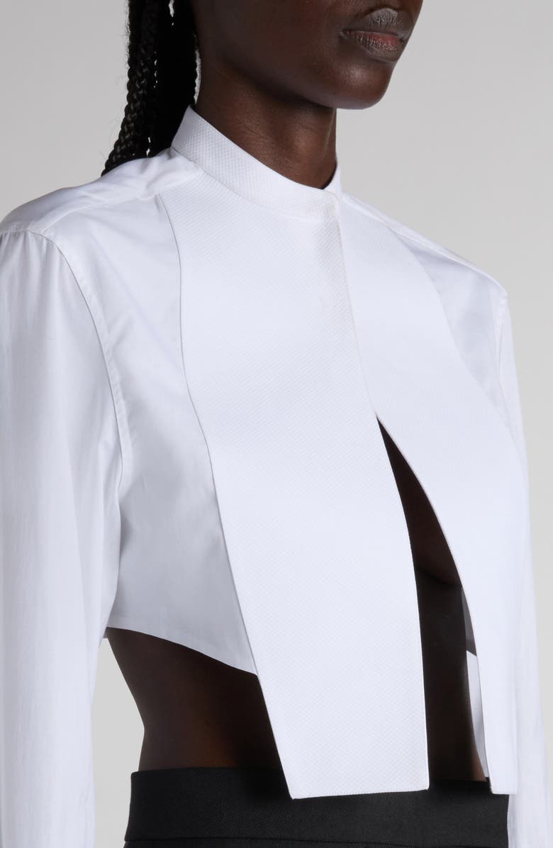 TOM FORD Bib Front Cotton Voile Crop Shirt, Alternate, color, Aw002 White