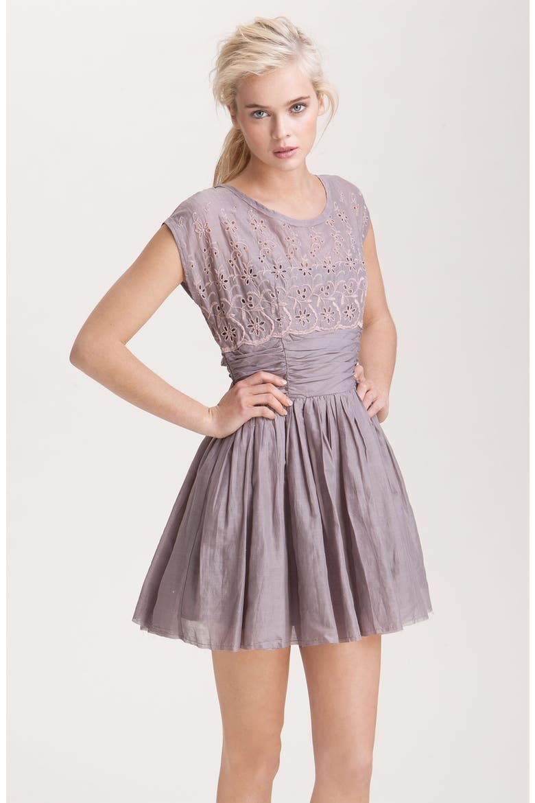 'Rose Garden' Cotton Sateen Eyelet Dress, Main, color, DUSTY MOCHA