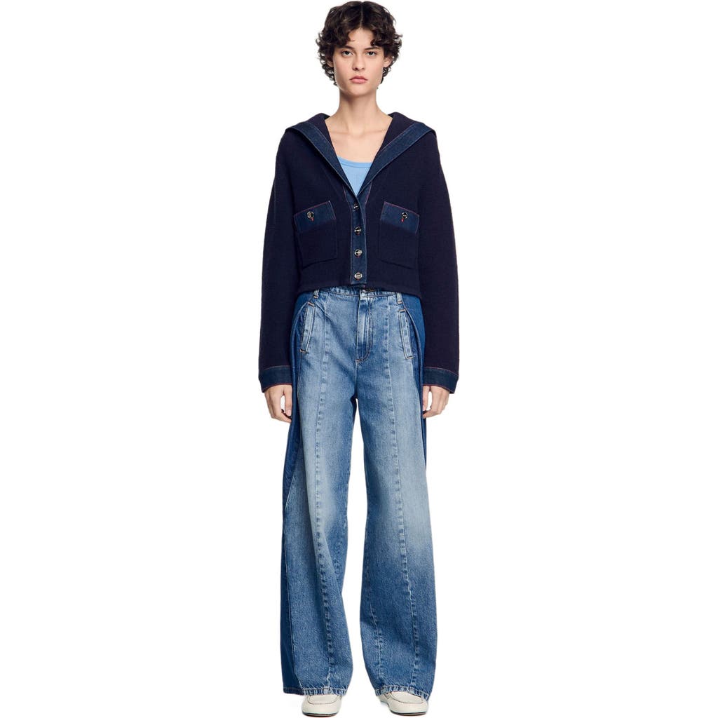 SANDRO SANDRO CARDIGAN WITH DENIM DETAILS