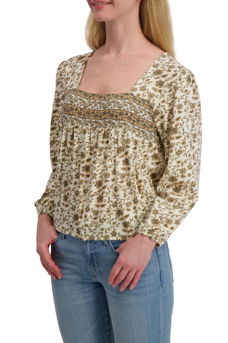 Floral Long Sleever Bubble Hem Cotton Top, Alternate, color, CREAM FLORAL