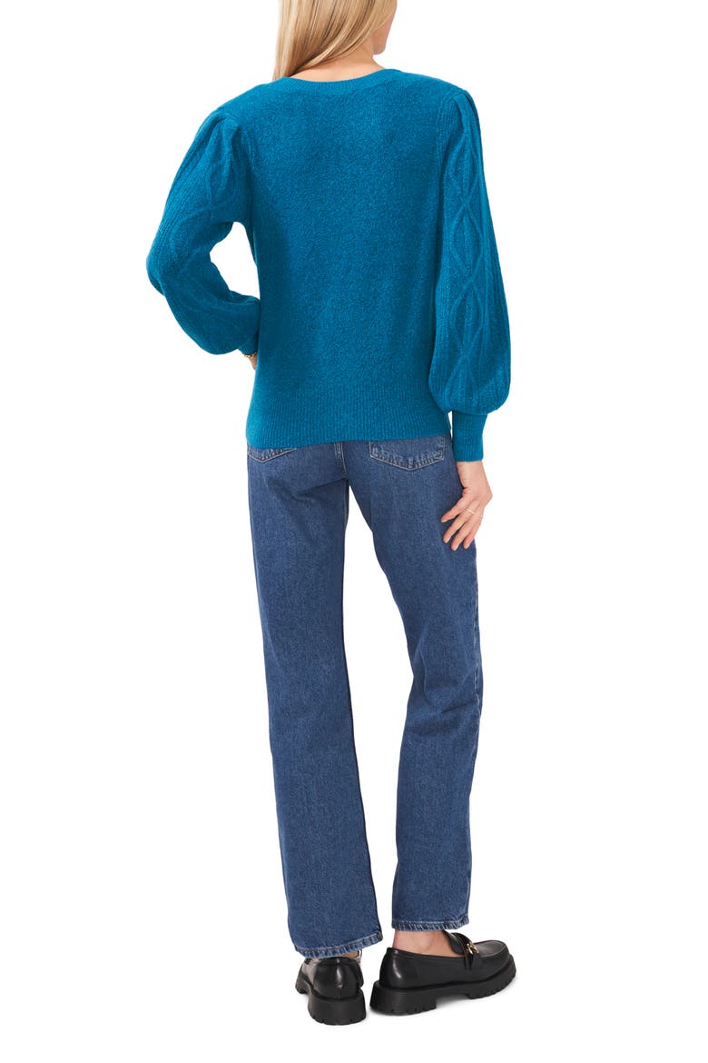 Variegated Cables Crew Sweater, Alternate, color, TEAL