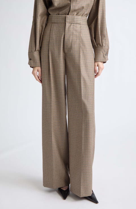 Bogart Pleated High Waist Wide Leg Wool Trousers