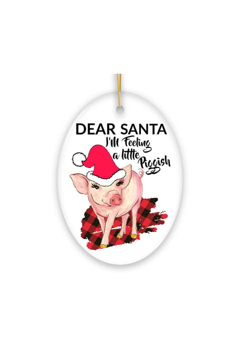 Piggish Santa Pig Plaid Ceramic Ornament