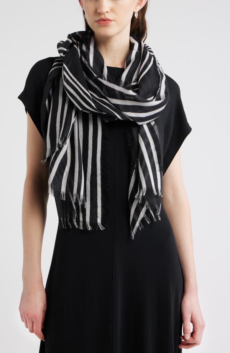 Nordstrom Eyelash Trim Print Cashmere & Silk Wrap, Main, color, Black Painted Lines