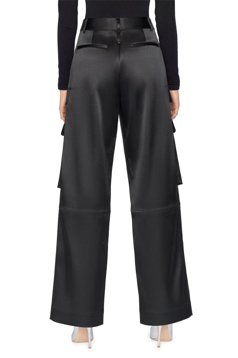 Relaxed Fit Straight Leg Satin Cargo Pants, Alternate, color, NOIR
