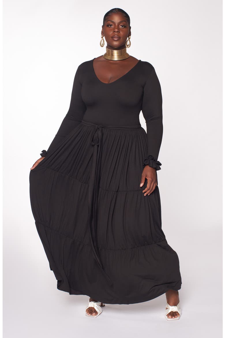 Blissful Long Sleeve Maxi Dress, Alternate, color, BLACK