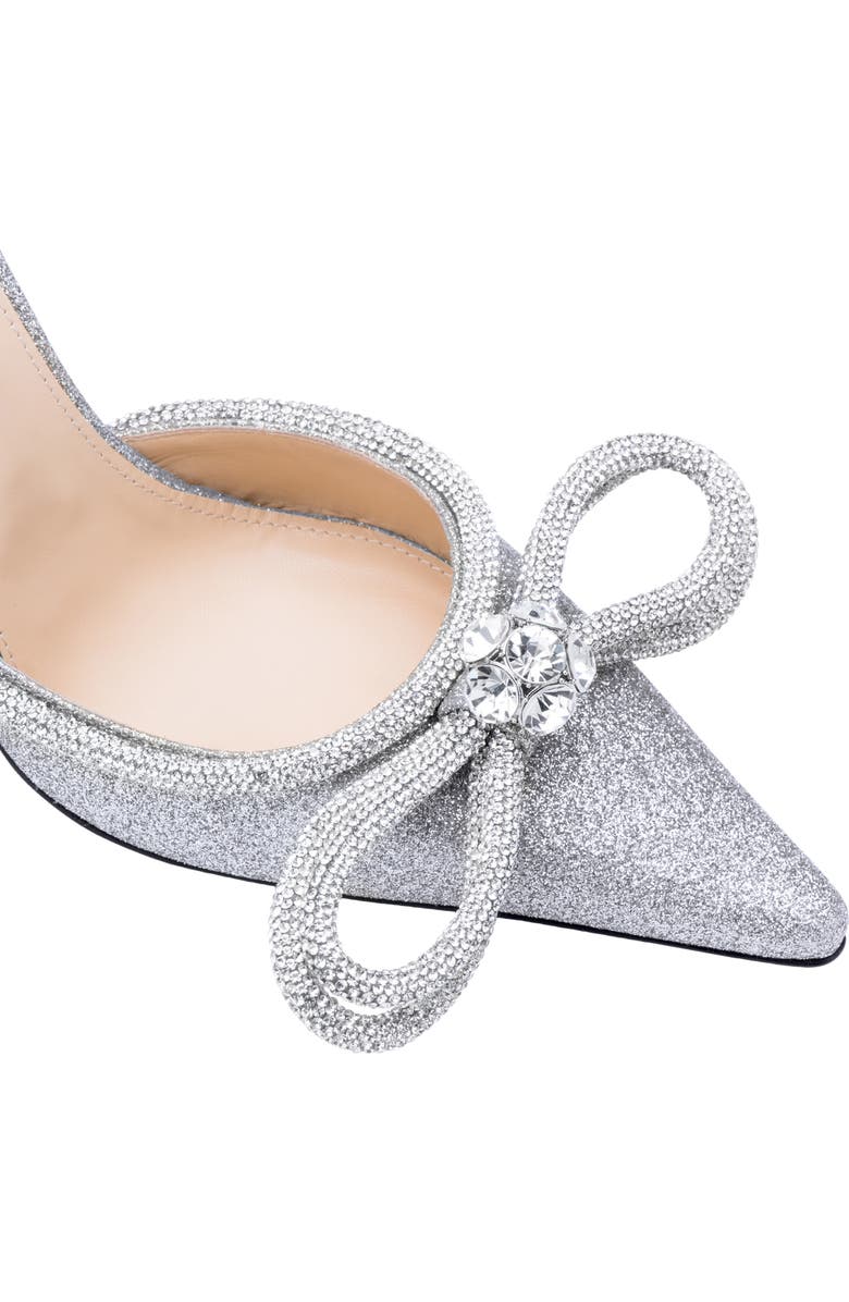 Mach & Mach Glitter Double Crystal Bow Pointed Toe Pump, Alternate, color, Silver