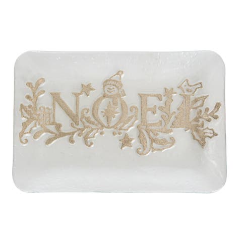 "Noel" Decorative 100% Glass Christmas Plate Tray 9" x 12.5"