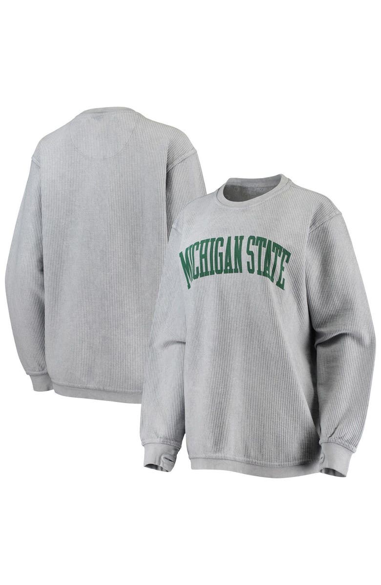 PRESSBOX Women's Pressbox Gray Michigan State Spartans Comfy Cord Vintage Wash Basic Arch Pullover Sweatshirt, Main, color, Gray