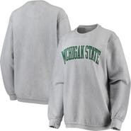 PRESSBOX Women's Pressbox Gray Michigan State Spartans Comfy Cord Vintage Wash Basic Arch Pullover Sweatshirt