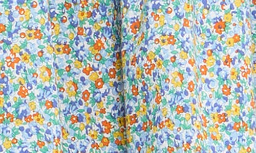 Free The Roses Scallop Trim Floral Cotton Minidress In Blue Multi