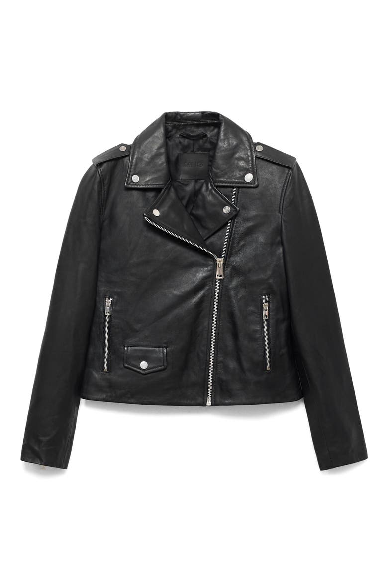 Leather Biker Jacket, Alternate, color, BLACK