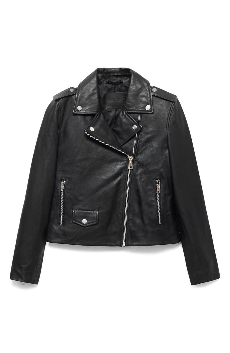 MANGO Leather Biker Jacket, Alternate, color, Black