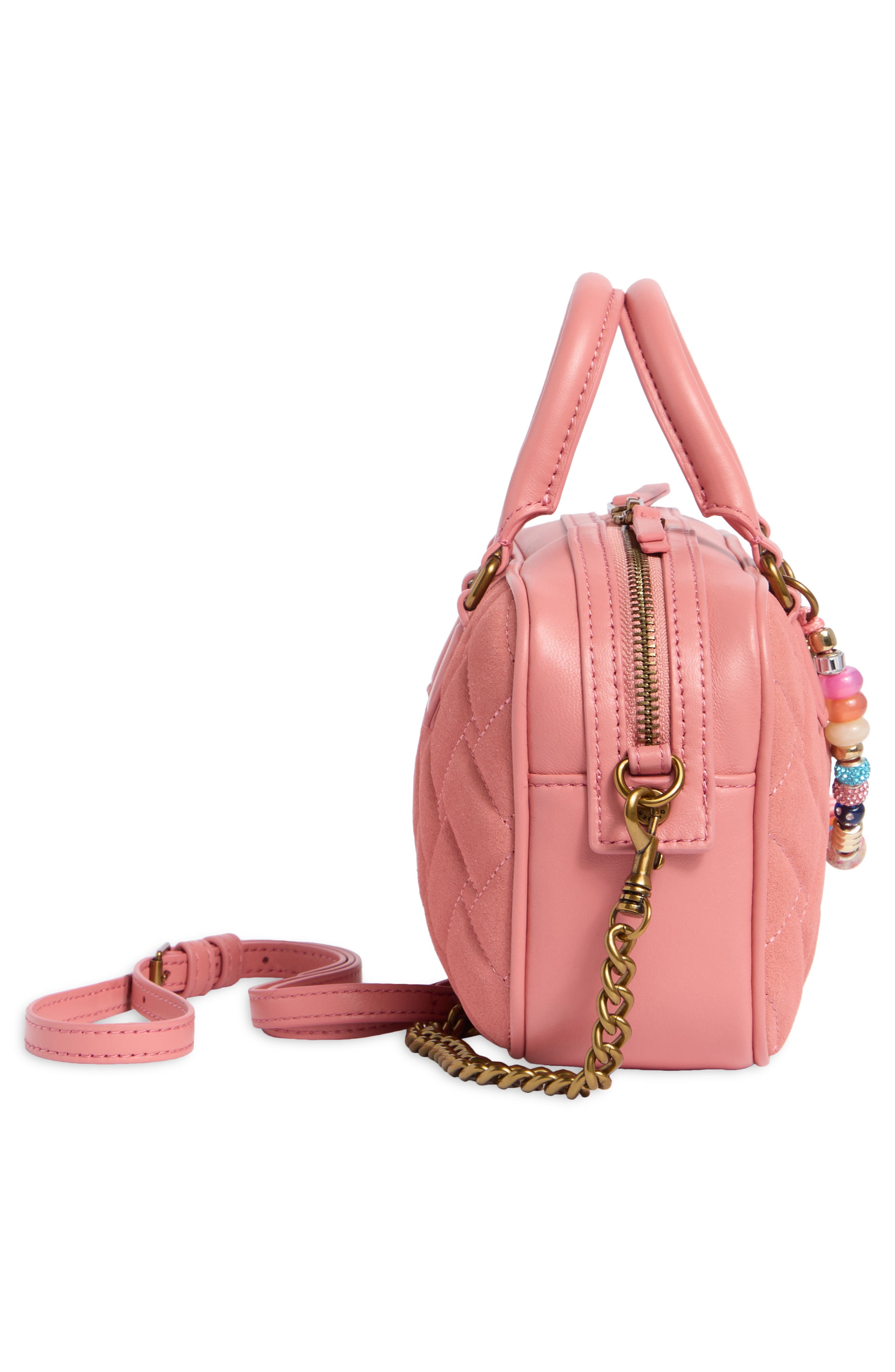 Kurt Geiger London Small Kensington Quilted Leather Duffle Bag, Alternate, color, Pink Comb
