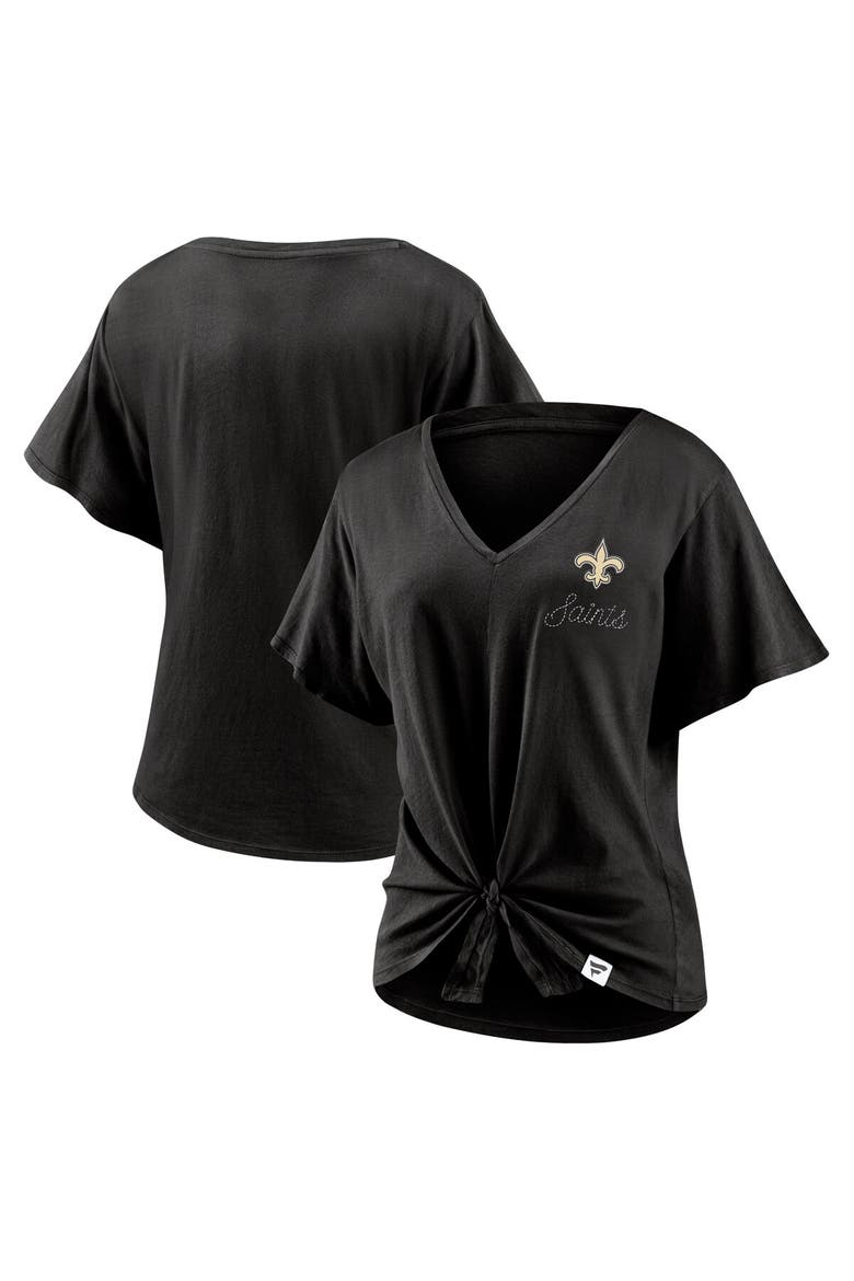 Women's Fanatics Branded Black New Orleans Saints Sport Resort Tie Front V-Neck T-Shirt, Alternate, color, BLACK
