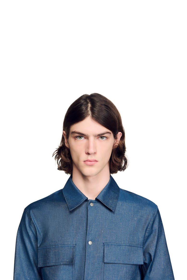 Denim-effect cotton and linen shirt, Alternate, color, Blue vintage - denim