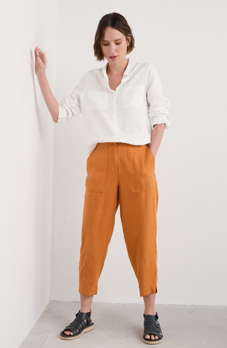 Seasalt Cornwall Saltings Cropped Linen Pants, Alternate, color, Cumin