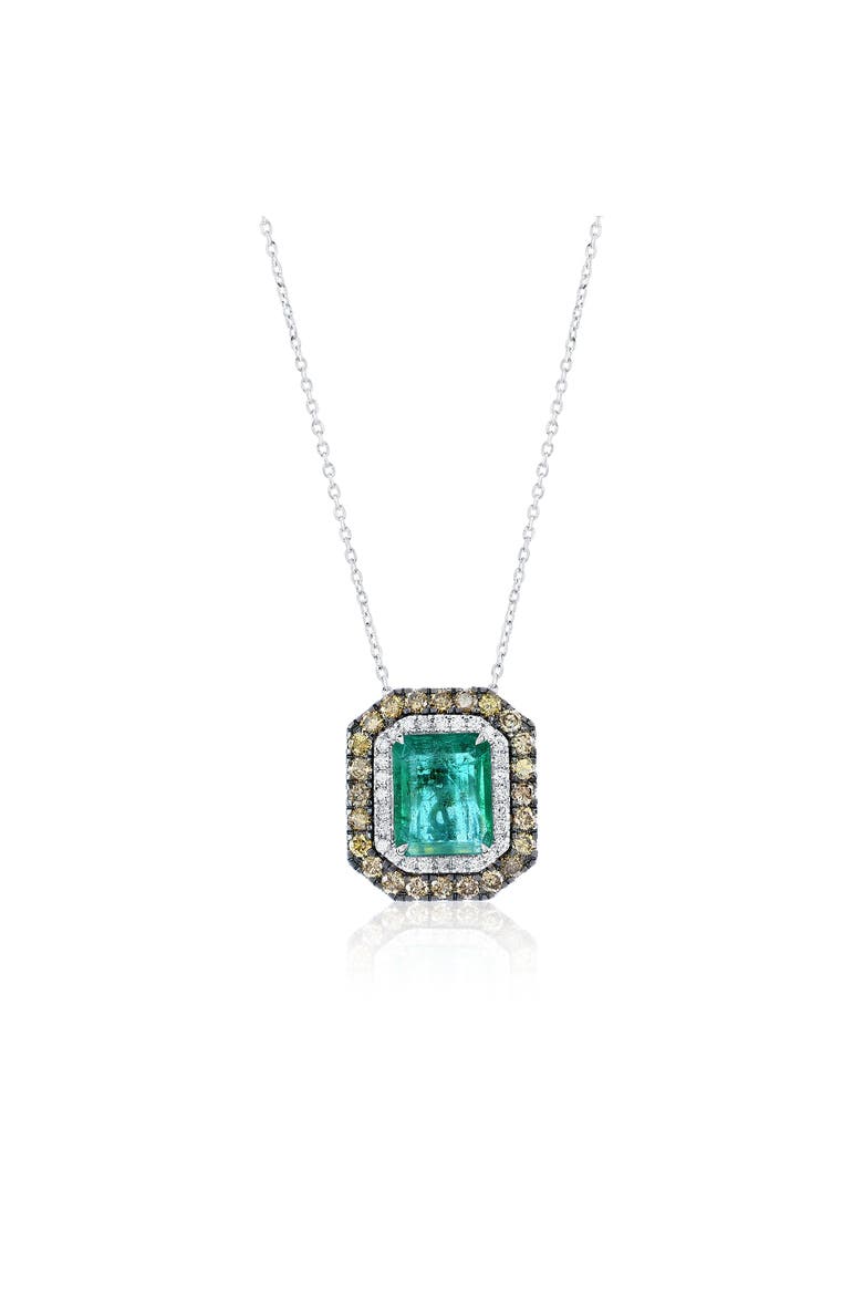 14K Gold 3.65ct Emerald & 0.96cttw Diamond Pendant Necklace, Main, color, Green