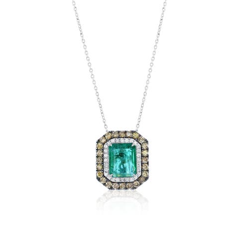 14K Gold 3.65ct Emerald & 0.96cttw Diamond Pendant Necklace