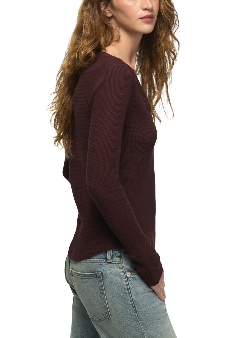 Lace Trim Waffle Stitch Henley Top, Alternate, color, FUDGE