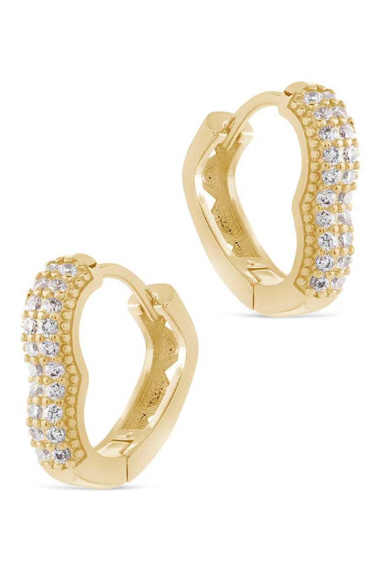 Pavé Cubic Zirconia Huggie Hoop Earrings, Alternate, color, GOLD