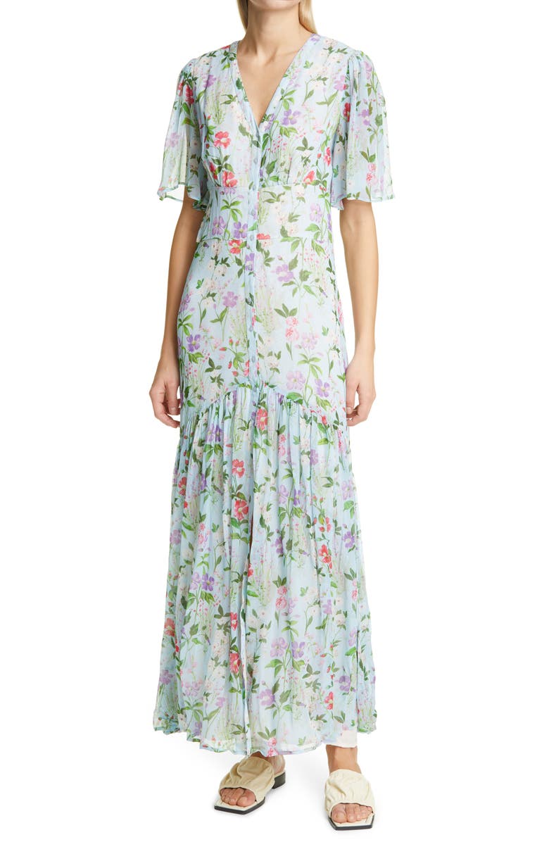 byTiMo Floral Flounce Hem Button Front Georgette Maxi Dress, Main, color, 