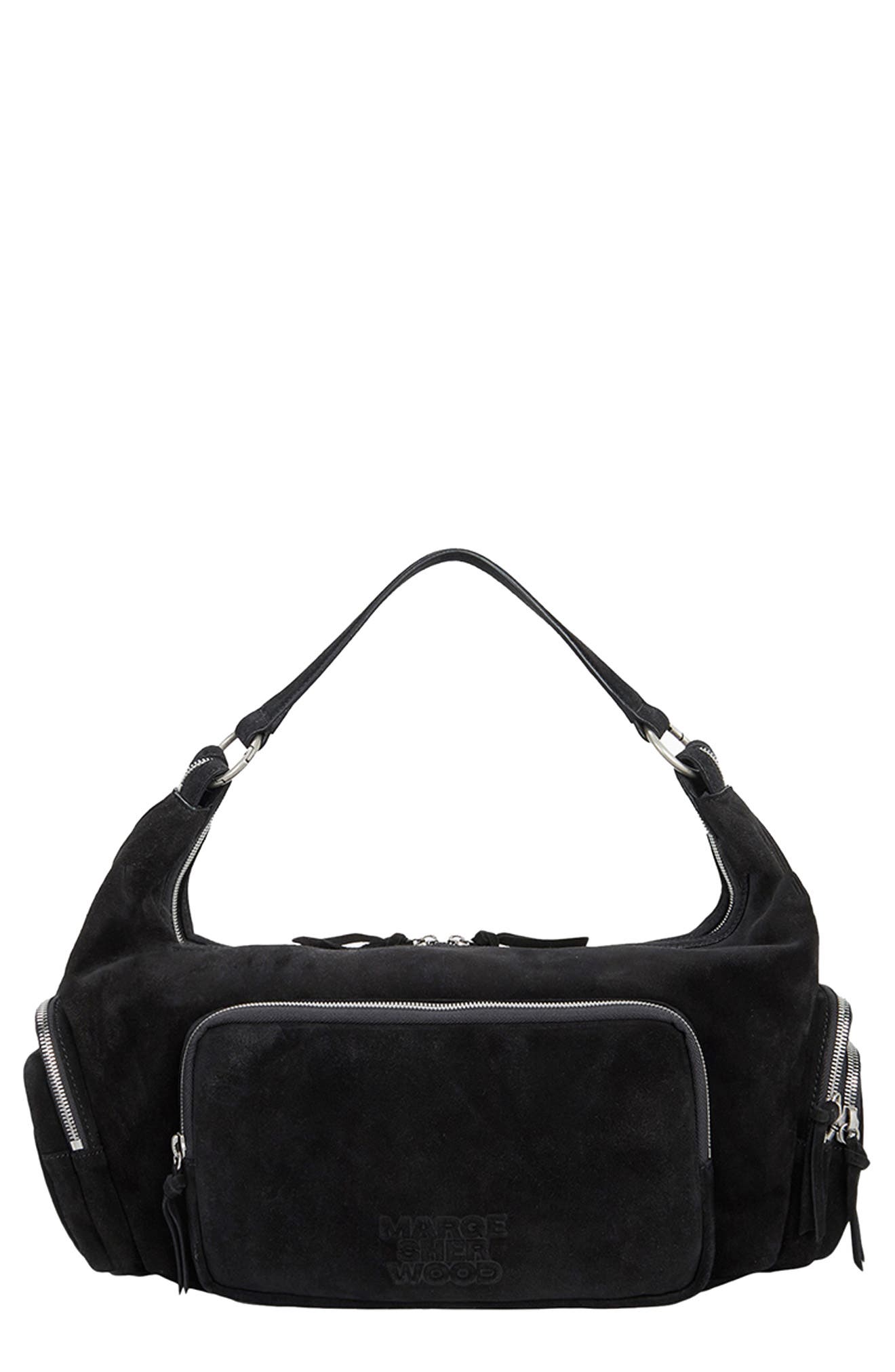 MARGESHERWOOD City Suede Hobo Bag, Main, color, Black Suede