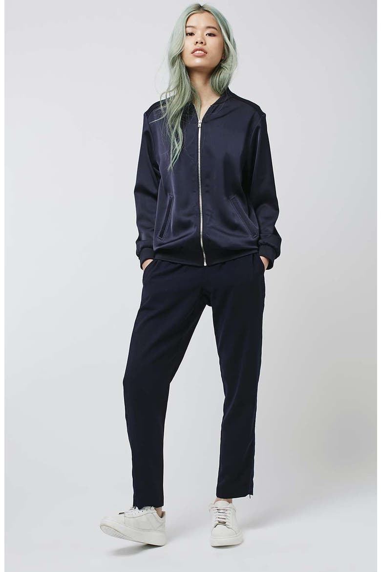 Contrast Piped Ankle Zip Jogger Pants, Alternate, color, NAVY BLUE