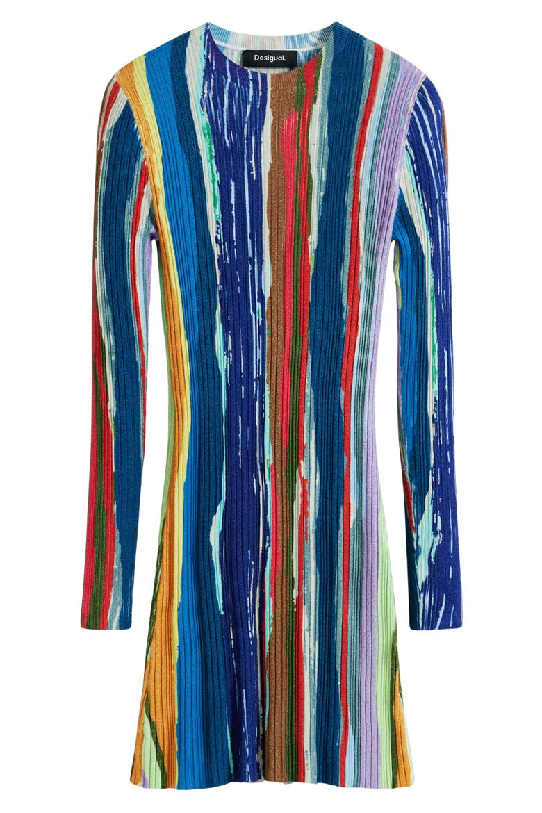 Paint Stripe Long Sleeve Minidress, Alternate, color, BLUE